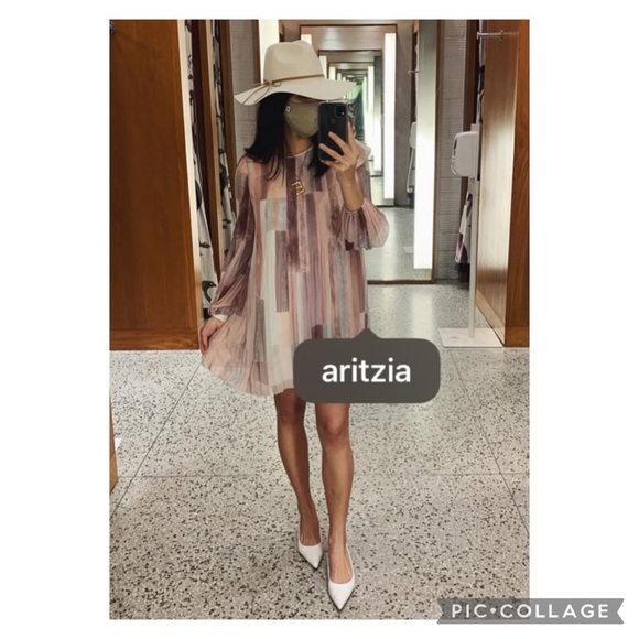 Aritzia Wilfred Elba Pleated Plum Geo Print Chiffon Mini Dress Size XS NWT - Picture 14 of 16